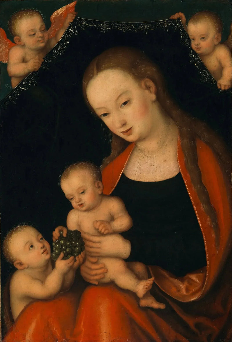 La Virgen con el Niño y el pequeño Juan Bautista con ángeles - Lucas Cranach el Viejo