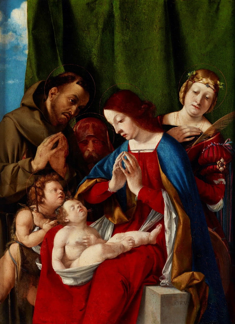 La Virgen con el Niño con los santos Juan Bautista, Francisco de Asís, José (?) y Catalina de Alejandría - Lorenzo Lotto