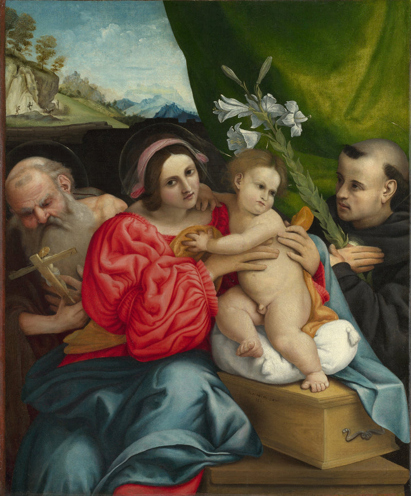 La Virgen con el Niño y los santos Jerónimo y Nicolás de Tolentino - Lorenzo Lotto