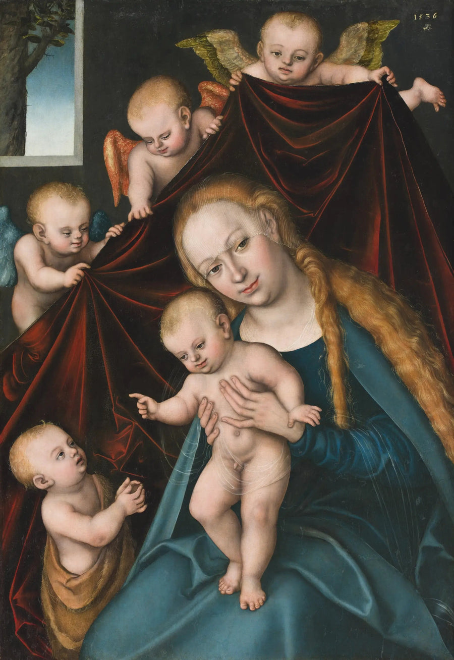 La Virgen con el Niño y san Juan Bautista niño con ángeles - Lucas Cranach el Viejo