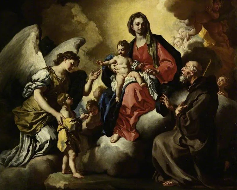 La Virgen con el Niño, con un niño presentado por su ángel de la guarda, y San Francisco de Paula - Francesco Solimena