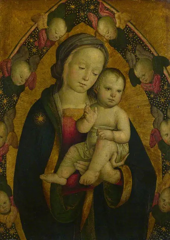 La Virgen con el Niño en una almendra con querubines - Pietro Perugino