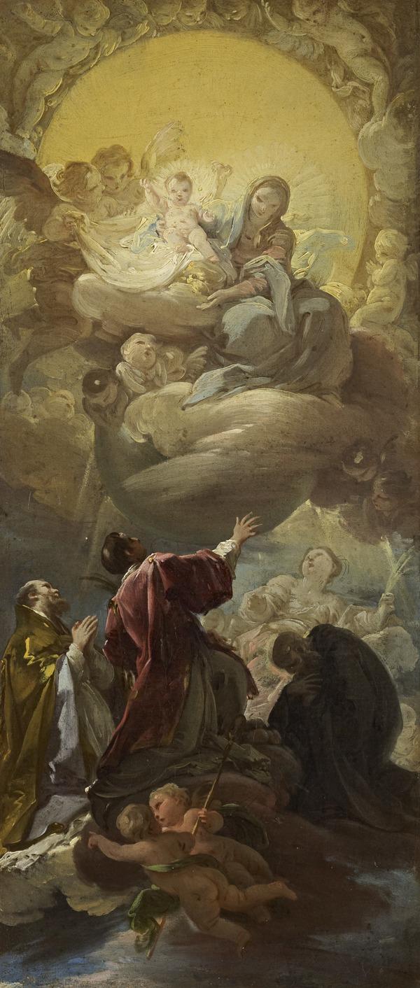 La Virgen con el Niño en gloria apareciendo a san Esteban y a otros tres santos - Corrado Giaquinto