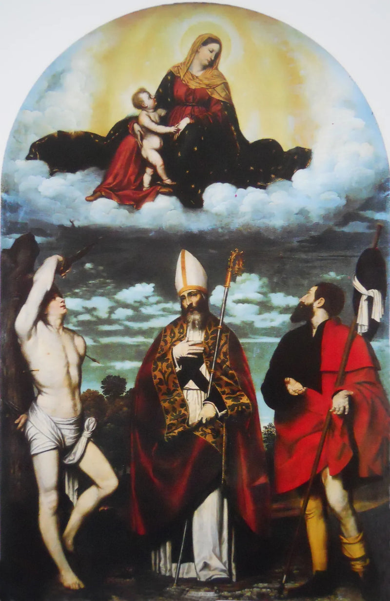 La Virgen con el Niño en gloria con los santos Roque, Martín y Sebastián - Alessandro Bonvicino