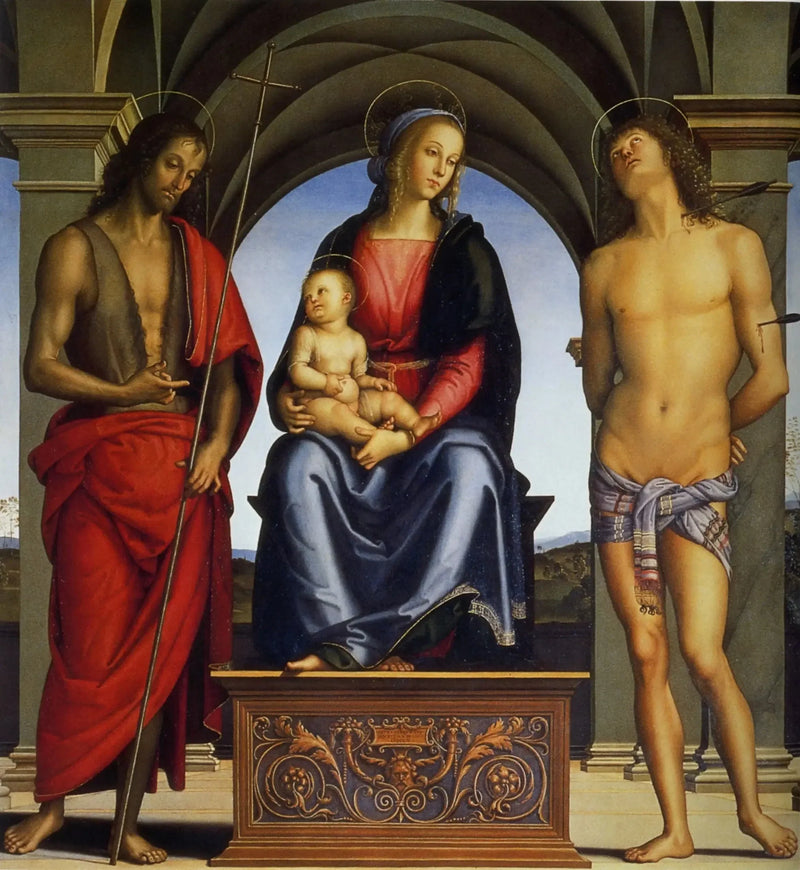 La Virgen con el Niño entre los santos Juan Bautista y Sebastián - Pietro Perugino