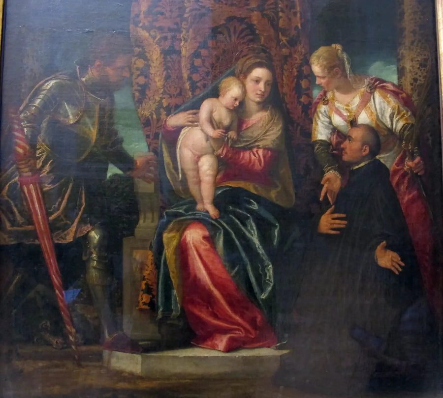 La Virgen con el Niño entre Santa Justina y San Jorge, con un monje benedictino de rodillas - Paolo Véronèse