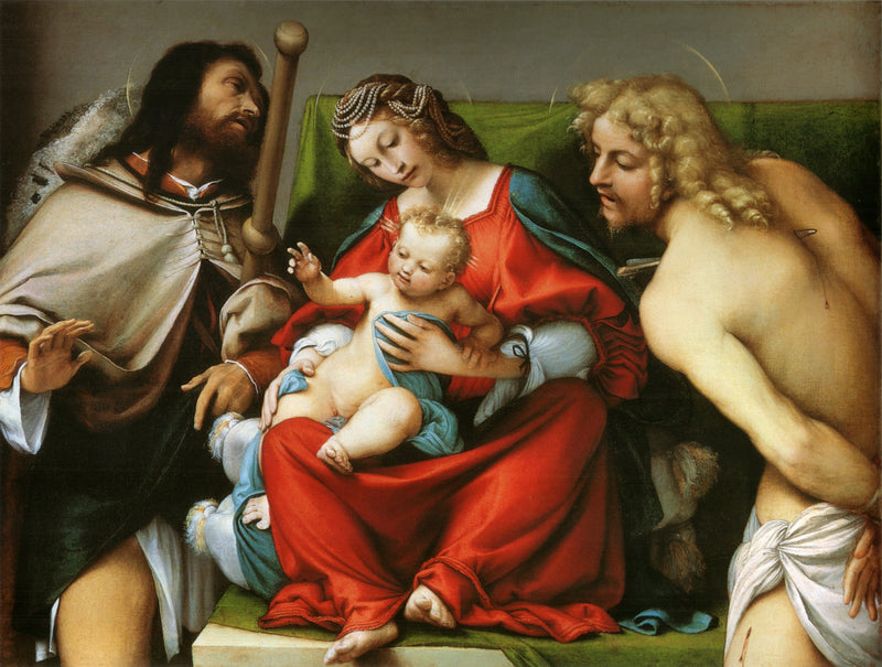 La Virgen con el Niño y los santos Rocío y Sebastián - Lorenzo Lotto