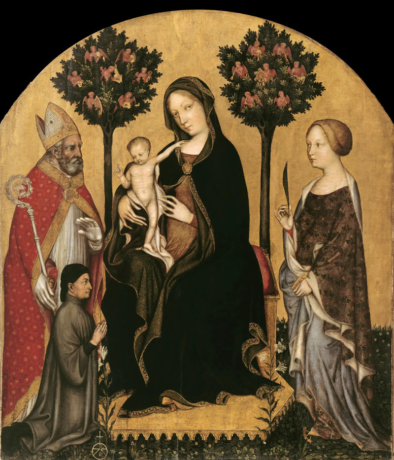 La Virgen con el Niño y Santa Catalina, San Nicolás y el Donante - Gentile da Fabriano