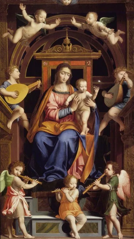 La Virgen con el Niño sentado con ángeles - Bernardino Luini