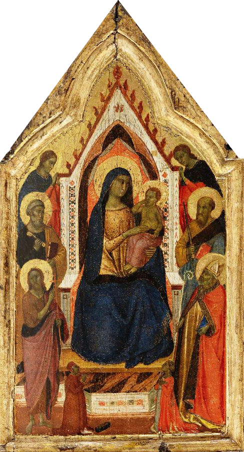 La Virgen con el Niño en trono, flanqueada por los santos Juan Bautista, Pedro, Pablo y Zeno (?) y dos ángeles, debajo de ellos dos donantes - Taddeo Gaddi