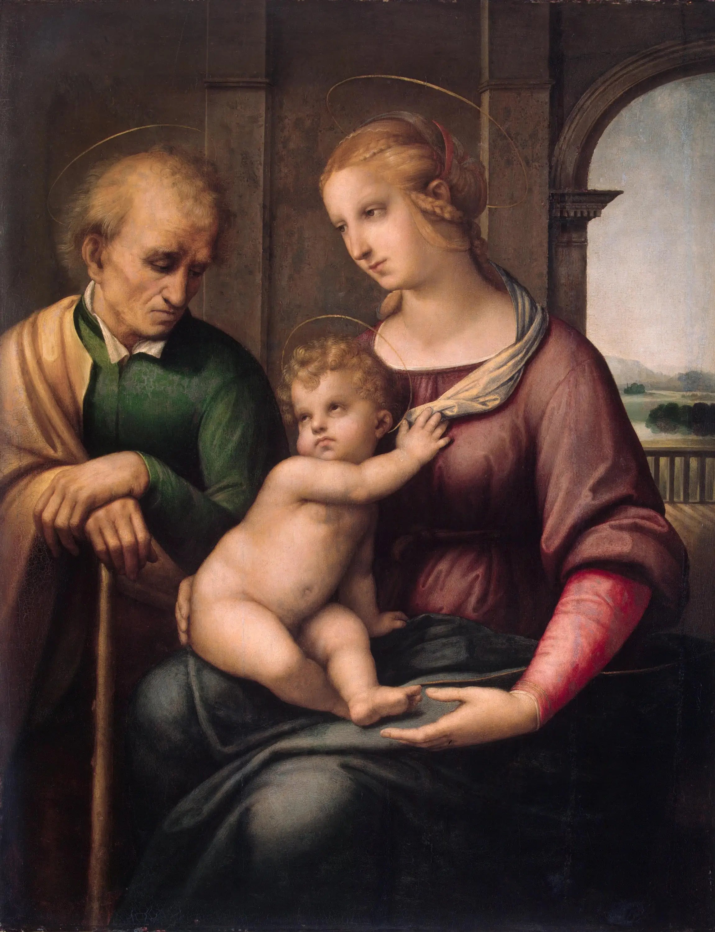 Reproduction du tableau « La Vierge à l'Enfant et saint Joseph - Raphaël Sanzio » par Alpha Reproduction en peinture à l’huile