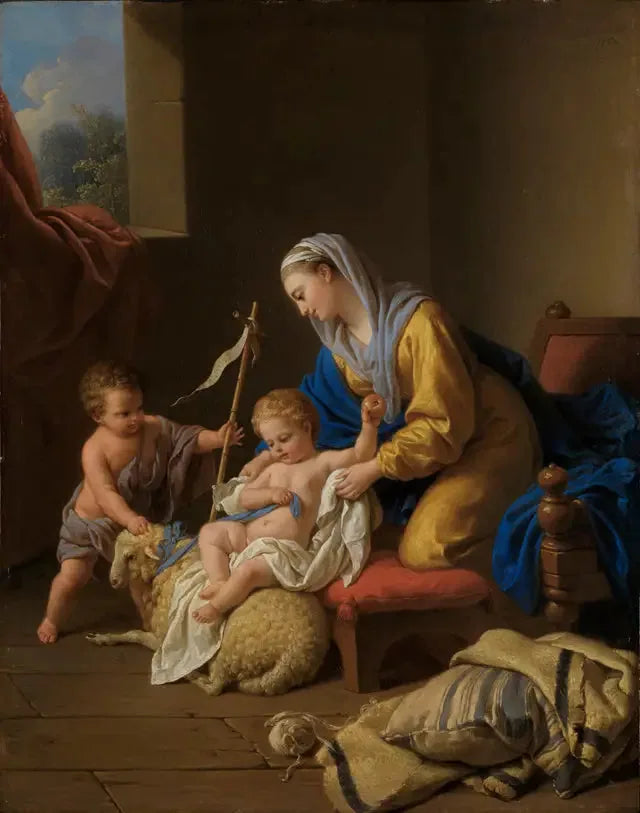 La Virgen divierte al niño Jesús, al pequeño San Juan con un cordero - Louis Jean François Lagrenée