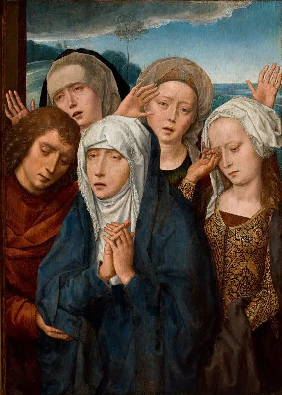 La Virgen en duelo con san Juan y las piadosas mujeres de Galilea - Hans Memling
