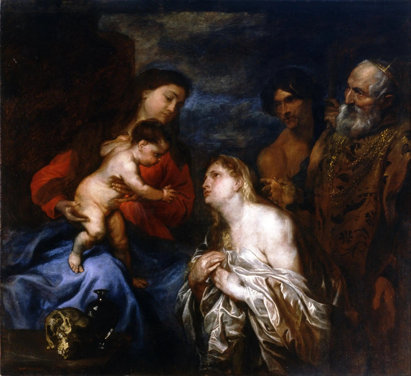La Virgen y el Niño con los tres pecadores arrepentidos, María Magdalena, el rey David y el hijo pródigo - Antoine van Dyck