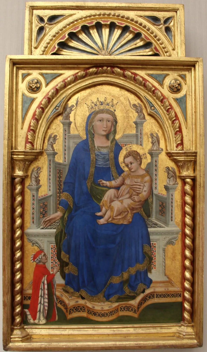 La Virgen y el Niño bendiciendo, sentado en un trono con un donante - Guariento di Arpo