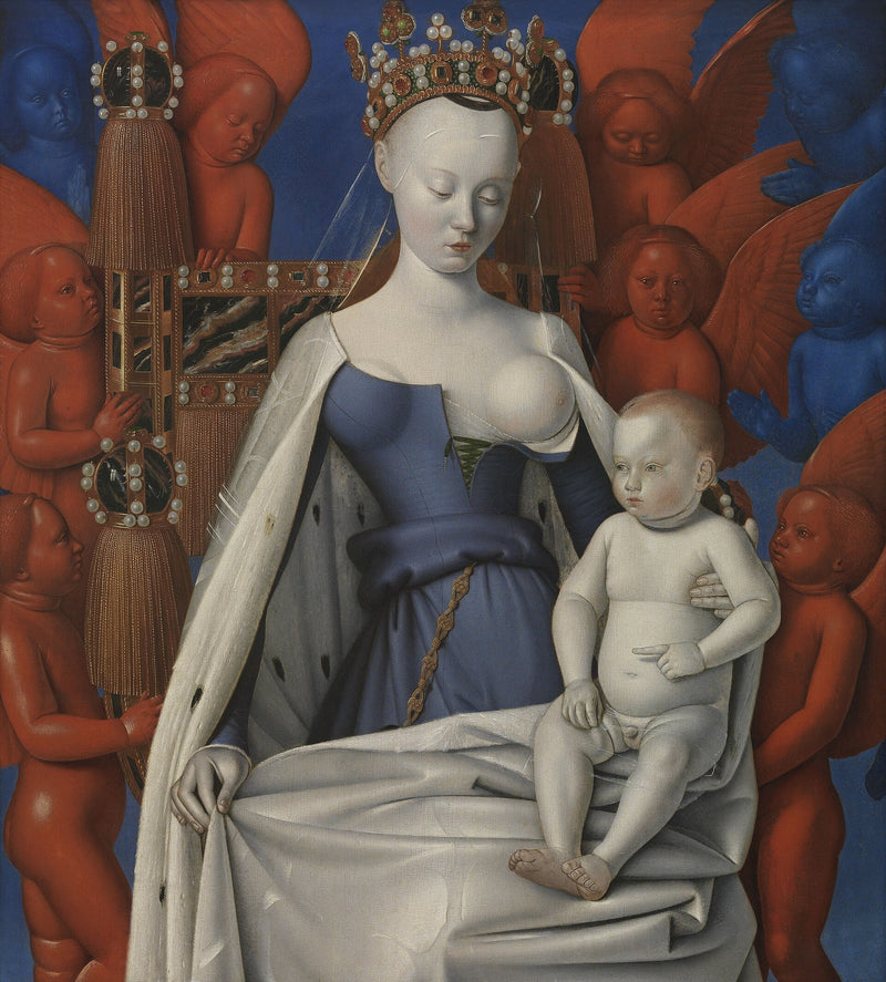 La Virgen y el Niño rodeados de ángeles - Jean Fouquet
