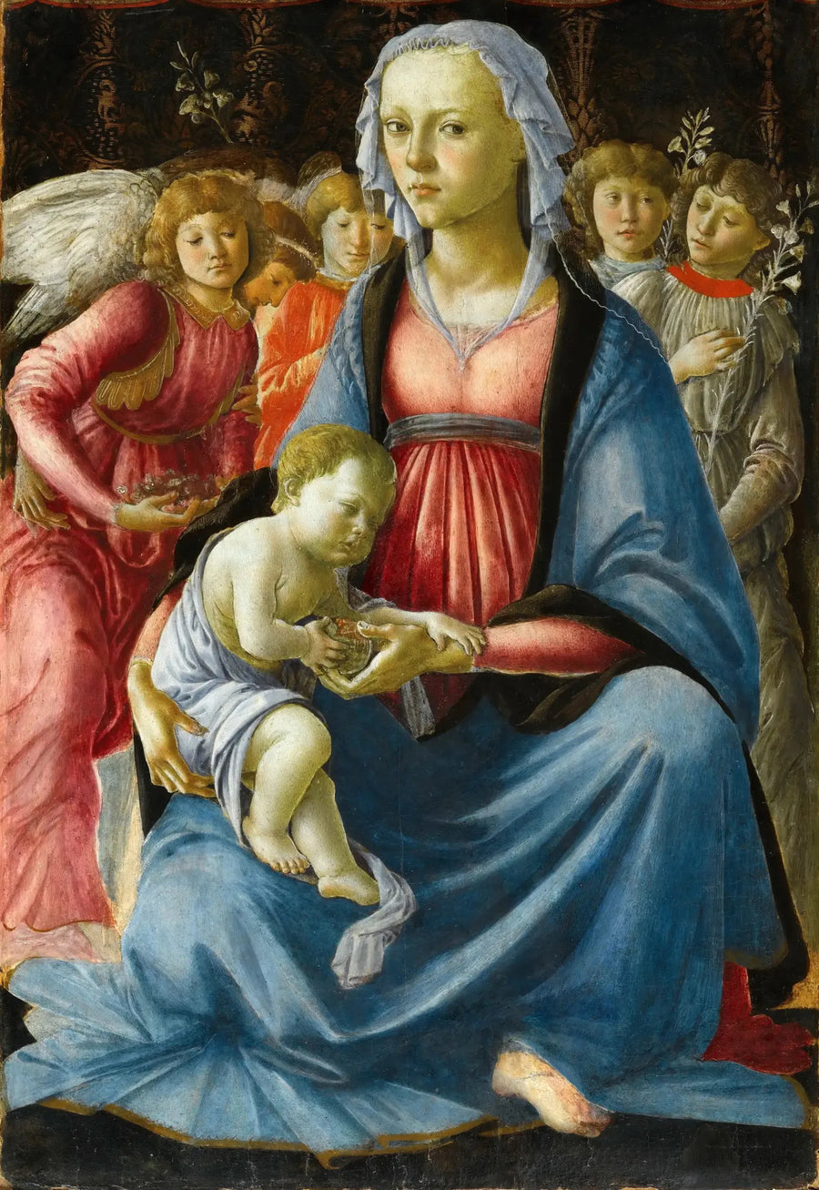 La Virgen y el Niño rodeados de cinco ángeles - Sandro Botticelli