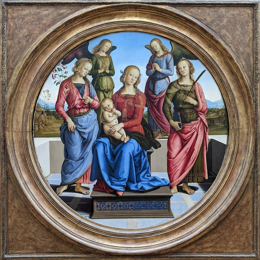 La Virgen y el Niño rodeados de dos ángeles, santa Rosa y santa Catalina - Pietro Perugino