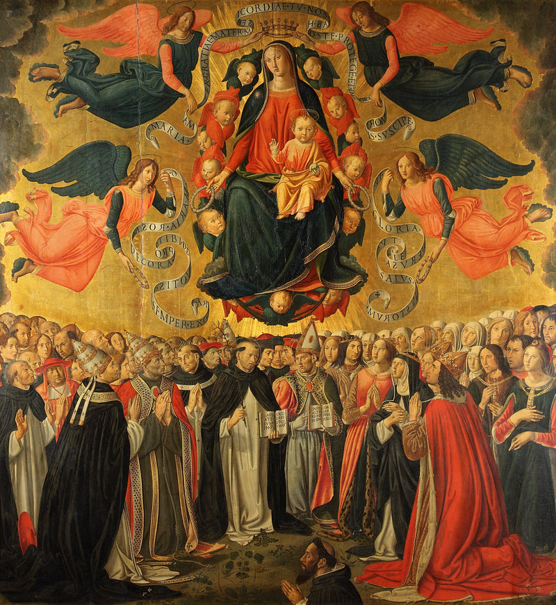 La Virgen María con el Niño Jesús en gloria, adorados por los ángeles, los santos, las oraciones y un donante. - Cosimo Rosselli