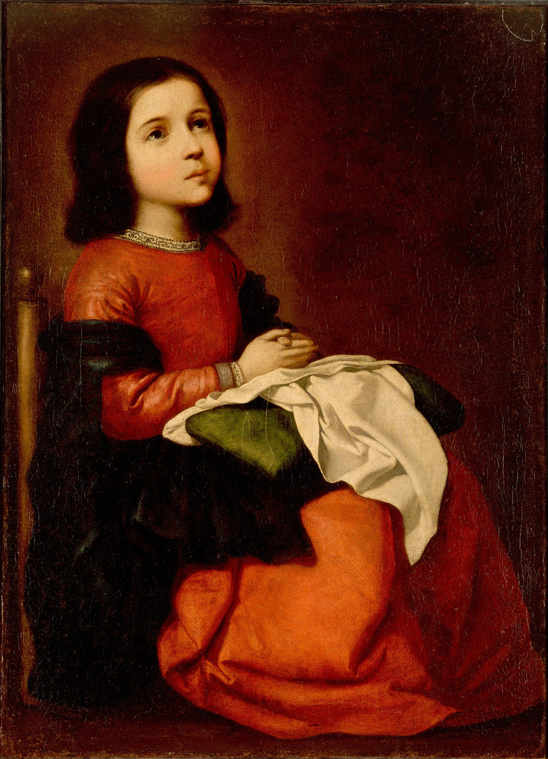 La Virgen María como un niño en oración - Francisco de Zurbarán