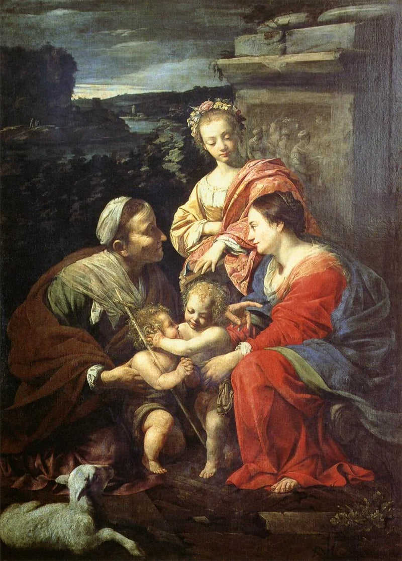La Virgen María y el Niño Jesús con Santa Isabel, San Juan Bautista y Santa Catalina - Simon Vouet