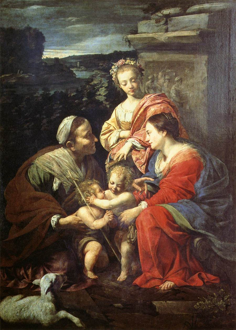 La Virgen María y el Niño Jesús con Santa Isabel, San Juan Bautista y Santa Catalina - Simon Vouet