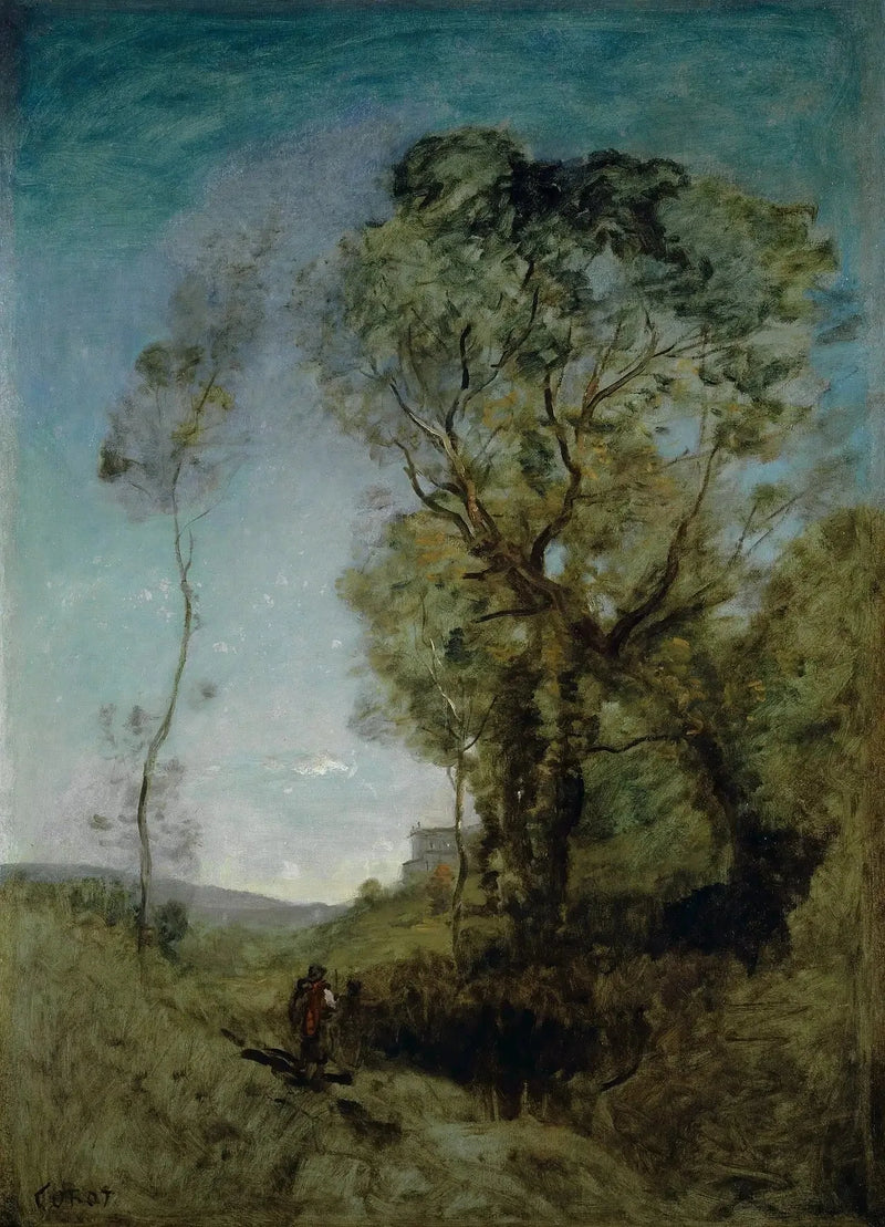 La villa italiana detrás de los pinos - Jean-Baptiste Camille Corot