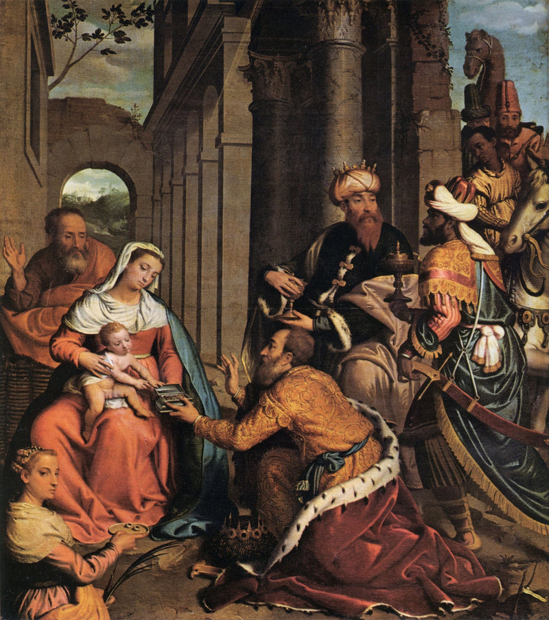 La adoración de los Reyes Magos con Santa Lucía - Giovanni Battista Moroni