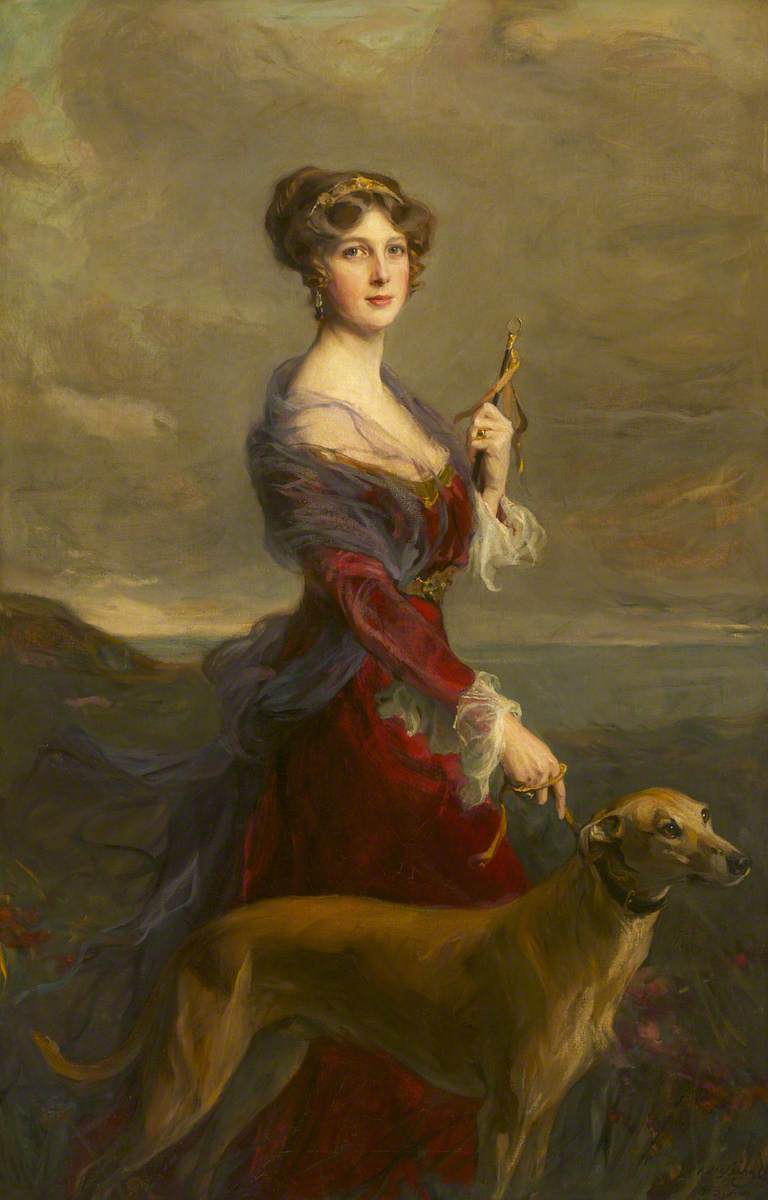 Lady Edith Helen Chaplin, marquise de Londonderry (1878-1959), avec son chien préféré, Fly. - Philip de László image 1 copie de tableau peinte à la main