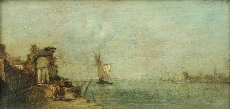 Laguna de Capriccio con un arco en ruinas - Francesco Guardi