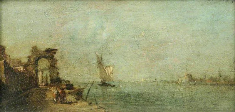Laguna de Capriccio con un arco en ruinas - Francesco Guardi