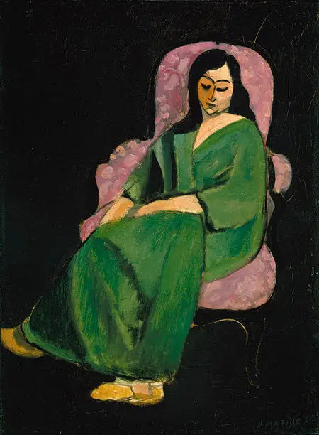 Laurette en vestido verde, fondo negro - Henri Matisse