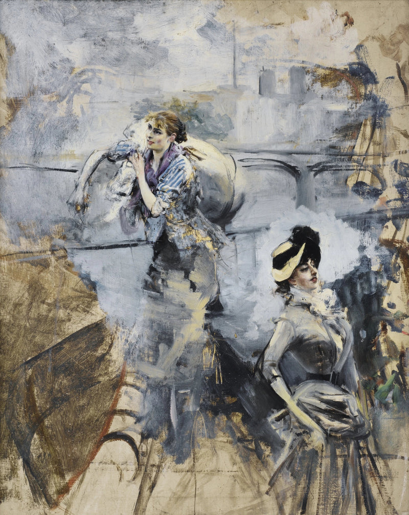 Lavandera y joven morena junto al río Sena, París - Giovanni Boldini