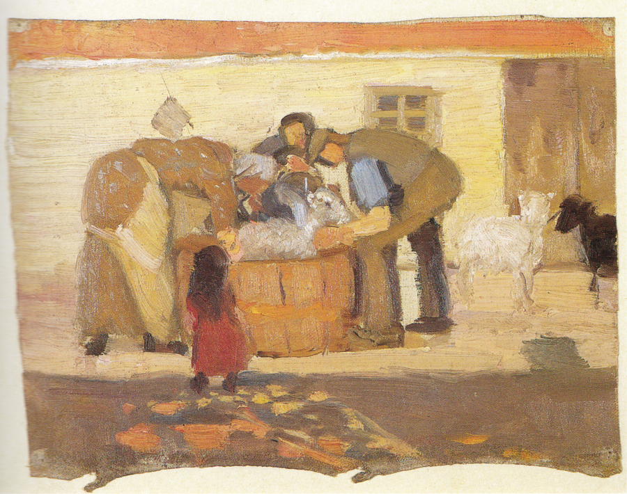 Lavando ovejas frente a una casa - Anna Ancher