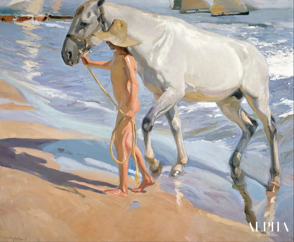 Le Bain du cheval - Sorolla - Reproductions de tableaux et peintures haut de gamme