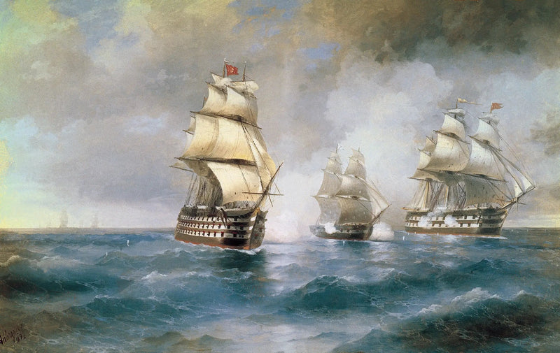 El ladrillo « Mercure » atacado por dos barcos turcos - Ivan Aïvazovski