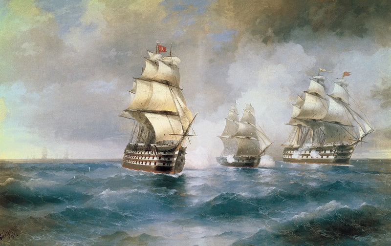 El ladrillo « Mercure » atacado por dos barcos turcos - Ivan Aïvazovski