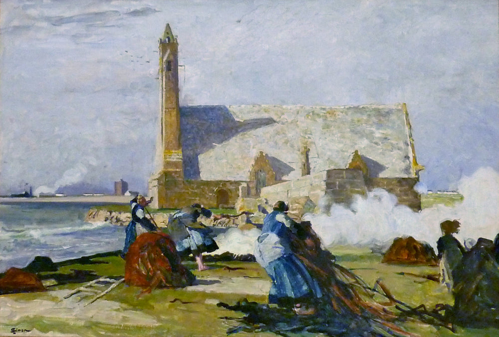 Le Brûlage du goémon devant la chapelle Notre-Dame-de-la-Joie à Penmarc'h - Lucien Simon image 1 reproduction artisanale de tableau