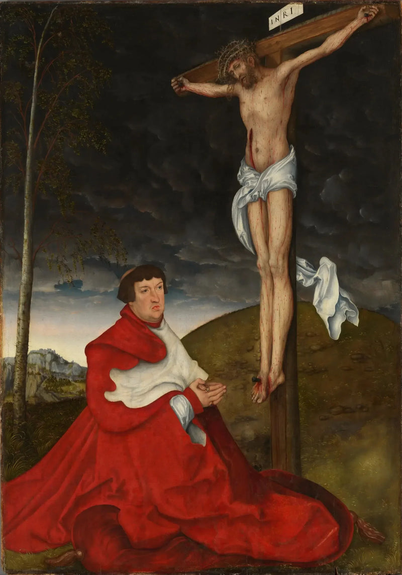 El cardenal Albrecht de Brandenbourg frente a la Crucifixión - Lucas Cranach el Viejo
