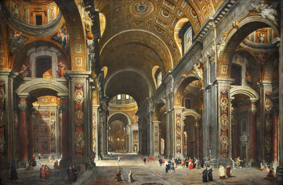 El cardenal Melchior de Polignac visitando San Pedro de Roma - Giovanni Paolo Panini