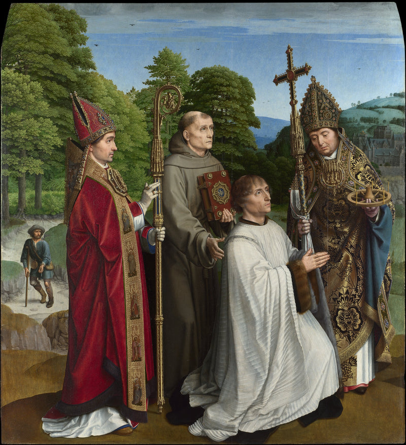 El canónigo Bernardijn Salviati y tres santos - Gérard David