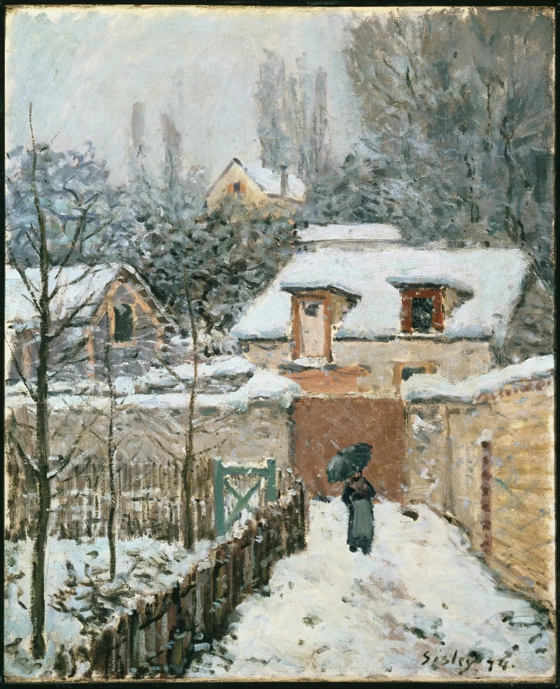 El Camino de l'Étarché bajo la nieve en Louveciennes - Alfred Sisley
