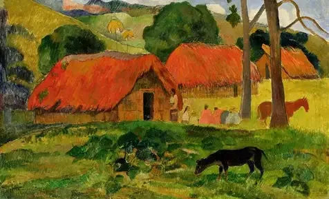 El Perro frente a la cabaña, o Las Tres cabañas - Paul Gauguin