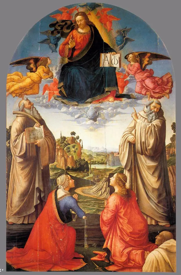 El Cristo en el cielo con cuatro santos y un donante - Domenico Ghirlandaio