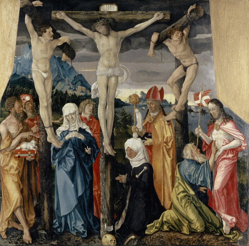 El Cristo en la cruz con los ladrones, santos y una donante - Hans Baldung Grien