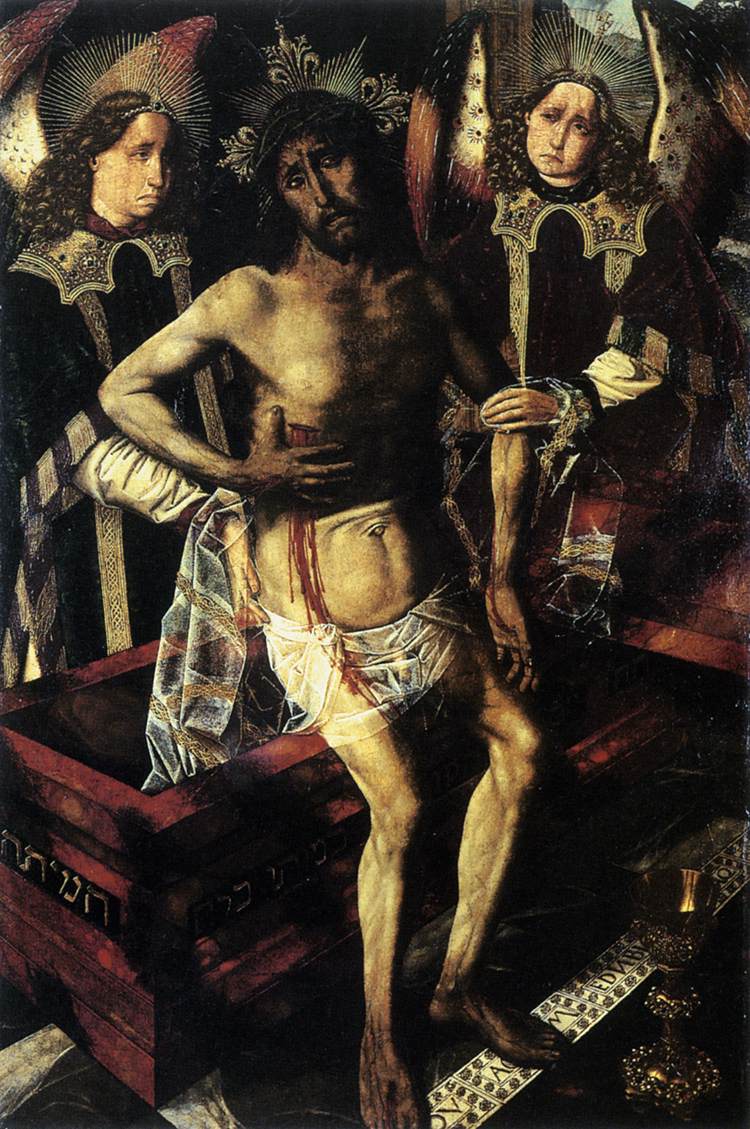 El Cristo en el sepulcro sostenido por dos ángeles - Bartolomé Bermejo