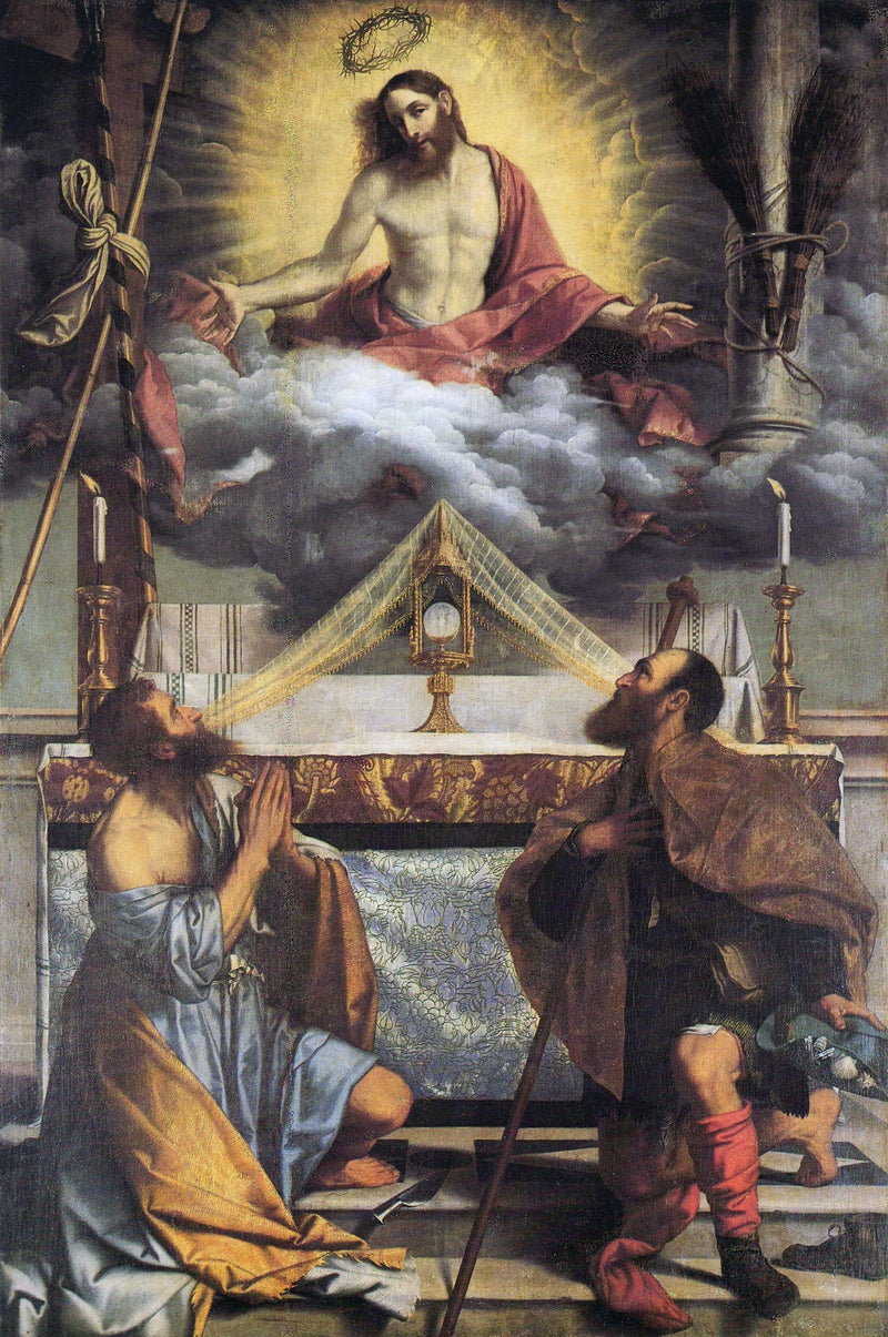 El Cristo con la Eucaristía y los santos Bartolomé y Rocco - Alessandro Bonvicino