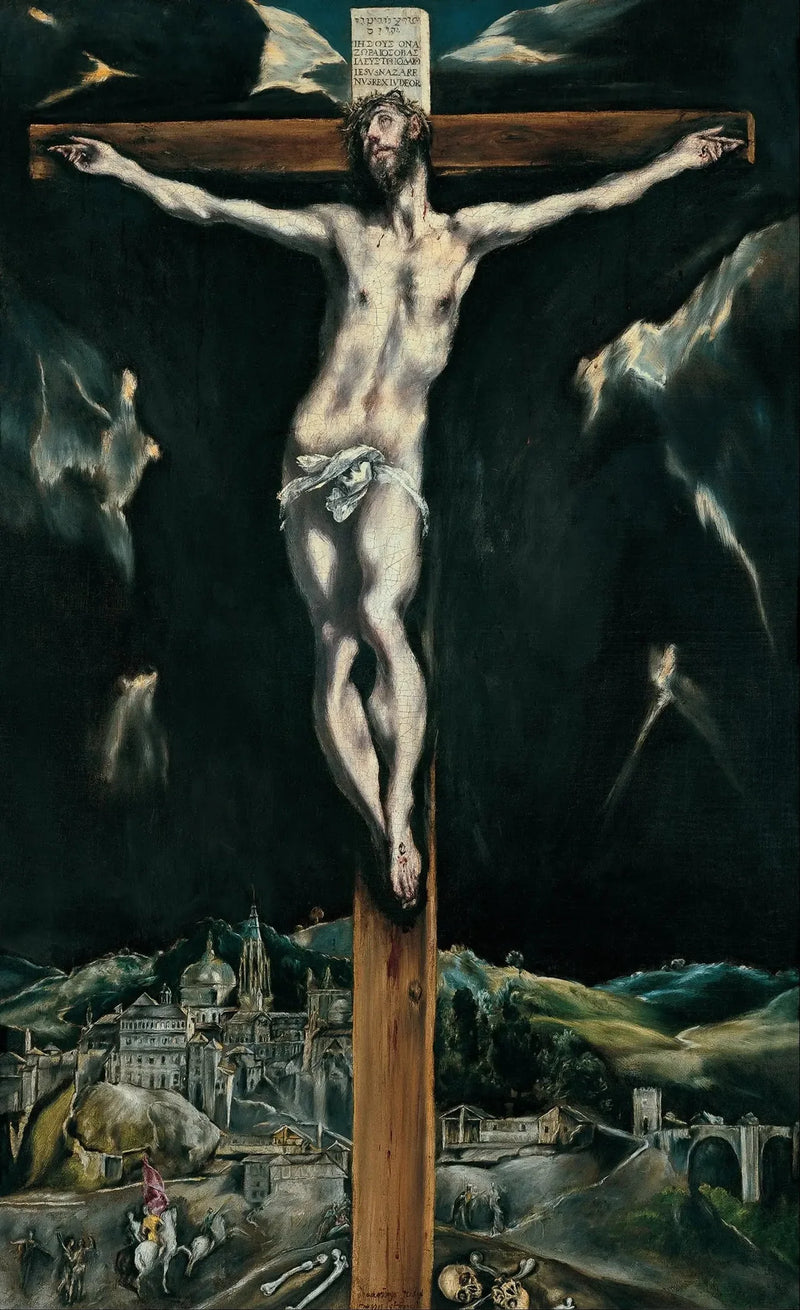 El Cristo crucificado con Toledo de fondo - El Greco