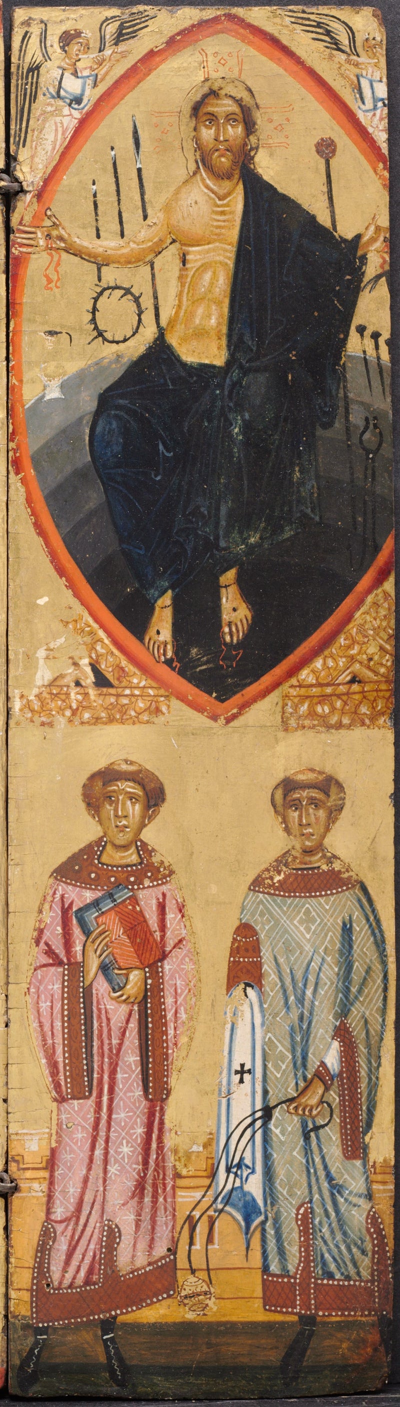 El Cristo en una mandorla, con los instrumentos de la Pasión, con san Esteban y san Lorenzo abajo - Berlinghiero Berlinghieri