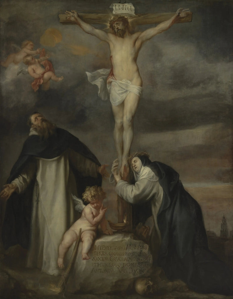 El Cristo en la cruz con Santa Catalina de Siena, San Domingo y un ángel - Antoine van Dyck
